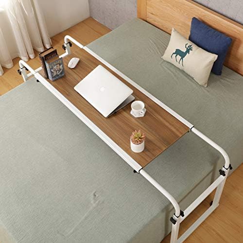 TigerDad Adjustable Overbed Table with Wheels, Mobile Laptop Desk on Wheels for King Queen Bed, Height Adjustable Rolling Computer Cart with Stand, Ancient Oak by TigerDad