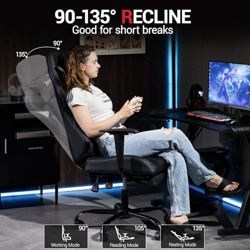 Gaming Chair with Footrest, Ergonomic PC Desk Chair with Headrest and Massage Lumbar Support, Video Game Chair w/Height Adjustable High Back for Home Office, Black - Image 5