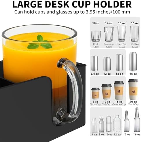 OOKUU 4-in-1 Desk Organizer- Large Desk Cup Holder Clamp with Headphone Stand, Pencil Holder and Phone Stand - Detachable, Rotating Hanger, Office & PC Gaming Accessories for Cup, Phone and Pen - Image 2