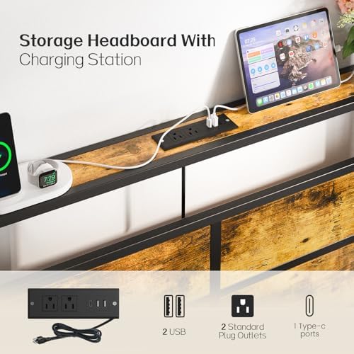 Liians Full Size Bed Frame, Full Bed with Charging Station Headboard and LED Lights, Platform Bed with Metal Slats, No Box Spring Needed, Noise Free, Easy Assembly - Image 4