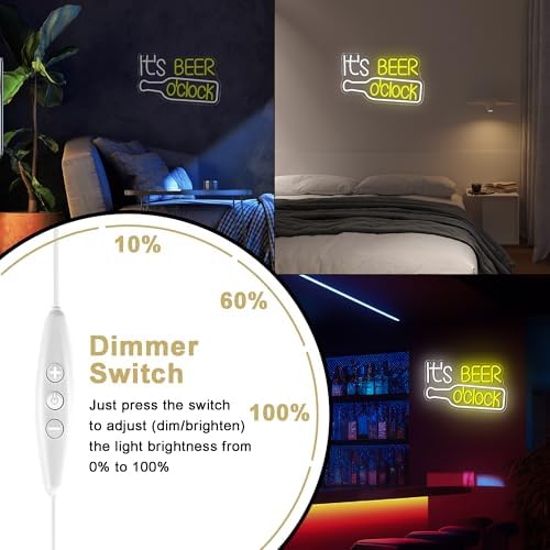 Mutank It'S Beer O'Clock Neon Sign, Beer Neon Light USB Powered LED Dimmable, for Bar Game Room Nightclub Restaurant Beer Sign Men'S Cave Garage Court Decor(15.7 * 9.8 In) - Image 3