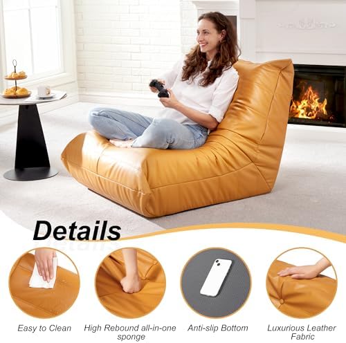 Hobestluk Bean Bag Chair Leather Togo Chair Memory Foam Living Room Adult | Medium Black,Ergonomic Design,Floor Chair,Waterproof,Easy Clean,Anti-slip Bottom,No Assembly Required,For Bedroom Reading - Image 5