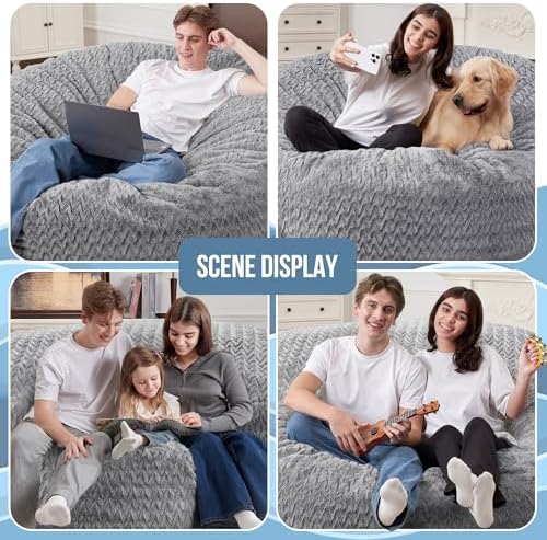 HABUTWAY 4FT Bean Bag Chair,Giant Bean Bag Chairs for Adults,Big Bean Bags with Memory Foam Filled, Large Beanbag Chairs with Chevron Plush Cover-Grey - Image 4