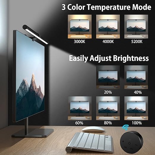OOWOLF 7.5W 20.1" Computer Monitor Light Bar with Remote Control Backlight, Eye-Care CRI≥98 Stepless Dimming Brightness and Color Temperature, No Screen Glare Computer Monitor Lamp for Office Gaming - Image 2