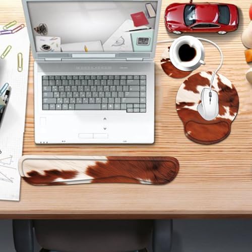 Keyboard Wrist Rest and Mouse Pad Wrist Support Set with Coaster,Comfortable for Easy Typing,Pain Relief,Memory Foam Keyboard Pad Set for Laptop Mac,Cowhide Farm Animal Skin Leopard Brown Cow - Image 7