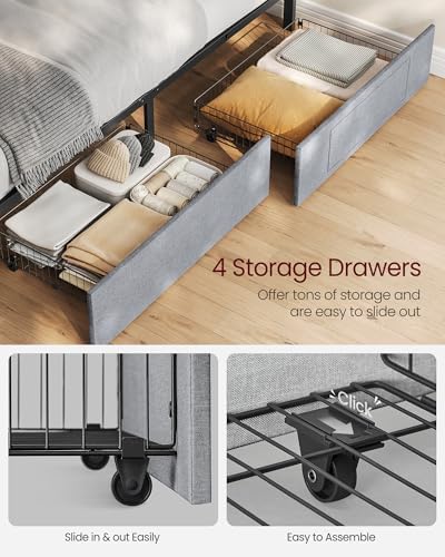 VASAGLE Queen Bed Frame, 4 Storage Drawers on Wheels, Charging Station - Image 5