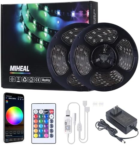 MIHEAL 5050 Black PCB RGB WiFi Smart LED Strip 32.8Ft 300LED Waterproof Kit by Miheal