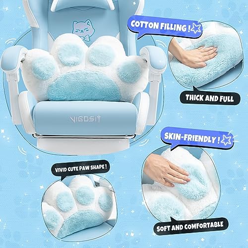 Vigosit Cat Ears Gaming Chair - Ergonomic PU Leather Office Chair, Cute Chair with Footrest for Adult 310lbs Capacity, 90°-155° Reclining paw Pillow, Blue - Image 4