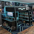 Merax Full Size Gaming Loft Bed with Desk and Multi-Storage Shelves, Space-Saving Wood Loft Bed Frame with Full-Length Guardrail for Teens Bedroom, Built-in Light Strip & Charging Station, Cloud Blue by Merax