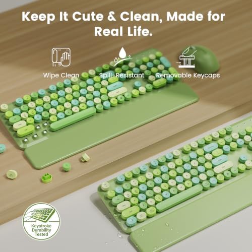 Wireless Keyboard and Mouse Combo, Magnetic Wrist Rest, Round Keycap, Green - Image 4