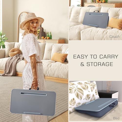 Lap Desk with Cushion, Fits up to 17 inch Laptop, Pillow Designed, Portable Laptop Stand with Tray, Pad & Phone Holder, Home Office for Bed/Couch/Car/Reading/Writing, MillHome (Gray) - Image 5