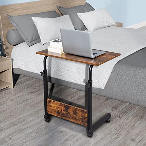 TV Tray Bed Side Table, Portable Rolling Desk Hospital Bed Laptop Table, Small Standing Desk with Wheels Adjustable Height for Sofa, Bedside, Tablet Use, Secure Non Tilt, 23.6" W, Brown - Image 2