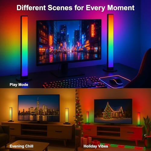 RGB Smart LED Desk Light Bars 2-Pack Music Sync Standing Light Bars for Gaming, Home Office & Ambient Lighting (App Control) - Image 4