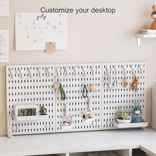Pegboard Wall Organizer Panels.Clampable Desk & - No Drill Shelf & Accessory Holder for Office, Gaming, Home, 90 x 40 cm, White - Space-Saving Solution - Image 6