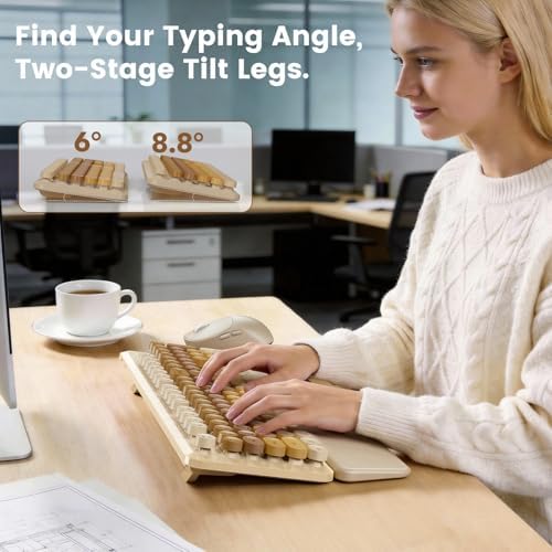 Wireless Keyboard and Mouse Combo, Magnetic Soft-Touch Wrist Rest, Beige - Image 5