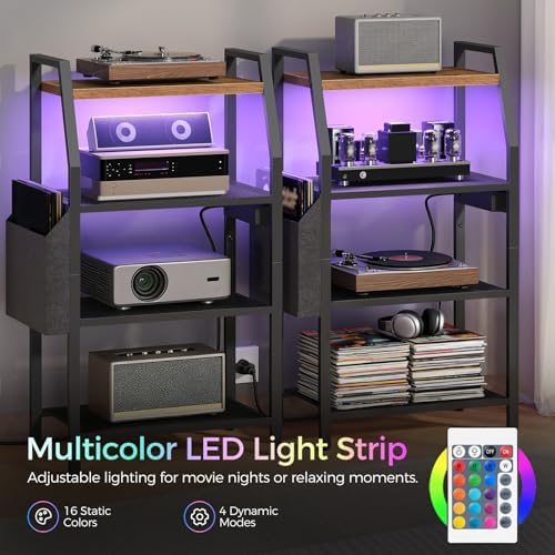 MAHANCRIS Game Console Shelf, Gaming Console Stand with Outlet & LED Lights - Image 5
