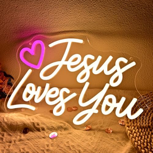 SYLHOME Heart Jesus Loves You Led Neon Light Sign Bedroom Church Wall Decor - Image 4