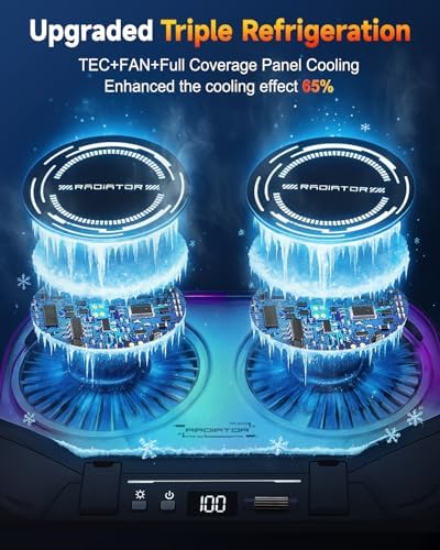 Upgraded Laptop Cooling Pad with Dual TEC Coolers & 2 Quiet Fans-RGB Laptop Cooler for 12-21in Laptops, Gaming Laptop Fan Cooling Pad Stand with Phone Holder, 100-Speed & 5-Height Adjustable, USB Port - Image 2