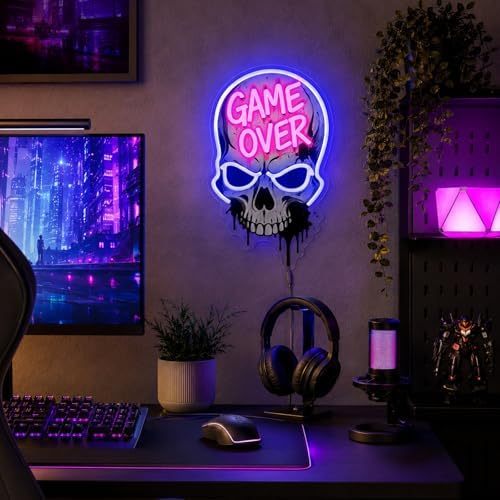 Game Over Skull Neon Sign LED Neon Light USB Dimmable Gaming Room Decor - Image 5