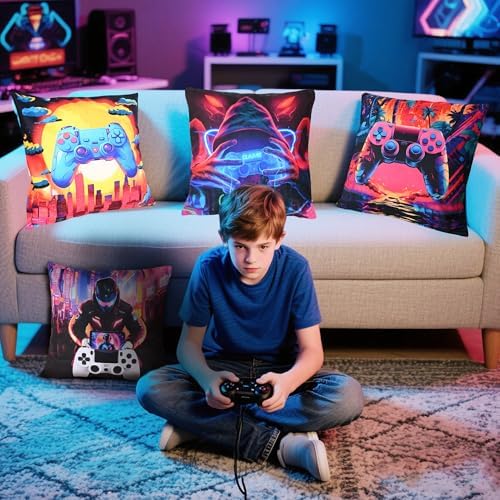 Gamer Gifts for Teen Boys， Gaming Boy Room Decor, Gaming Accessories for Teen Boy, Gamer Pillow Case Flannel Material， 4-Pack 18x18 inches (No Inserts) - Image 6