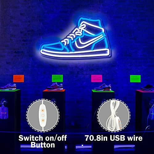 Sneaker Neon Sign Sports Shoe Neon Signs for Wall Dimmable LED Boys Neon Lights for Bedroom Man Cave Home Party Neon Bar Sign Shoes Light up Signs Wall Decor(Ice Bule) - Image 4