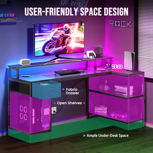 DUMOS 53 Inch Gaming Desk, L Shaped Desk, LED Lights - Image 6