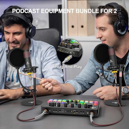 M100 2‑Person Podcast Equipment Bundle,48V XLR Dual Condenser Mics - Image 4
