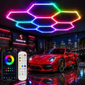 RGB Hexagon LED Garage Lights, 7 Hexagons 31 Tubes, App & Remote Control Color Changing Honeycomb Wall Ceiling Lights for Garage, Gaming Room, Gym, Car Detailing Shop by Maxziller