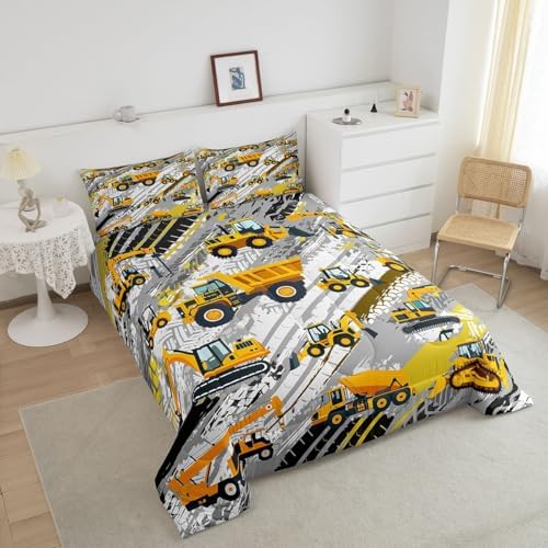 Boys Construction Comforter Set Truck Bedroom Decor for Kids Girls Under Construction Vehicles Down Comforter Nursery Children Cartoon Machinery Truck Excavator Bedding Tractor Cars Duvet Quilt,Full - Image 5
