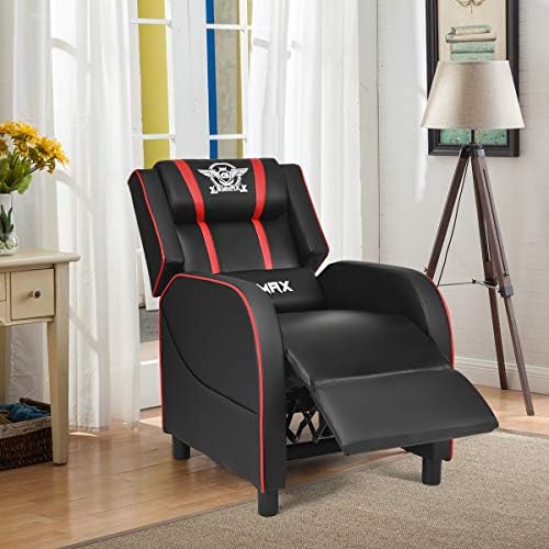 POWERSTONE Gaming Recliner Chair, Reclining Gaming Chairs for Adults Ergonomic Leather Sofa with Footrest Lumbar Support Headrest and Side Pouch for Living Room Home Theater, Red - Image 2