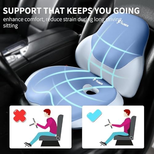 FLORICH Seat Cushion and Lumbar Support Pillow for Office Chair Car Neck Headrest Pillow Memory Foam Seat Pads Pressure Relief Back Cushion and Carseat Pads(Blue) - Image 3