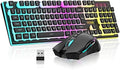 RedThunder K10 Wireless Gaming Keyboard and Mouse Combo, RGB Backlit Rechargeable 3800mAh Battery, Mechanical Feel Anti-ghosting Keyboard with Pudding Keycaps + 7D 3200DPI Mice for PC Gamer (Black) by RedThunder