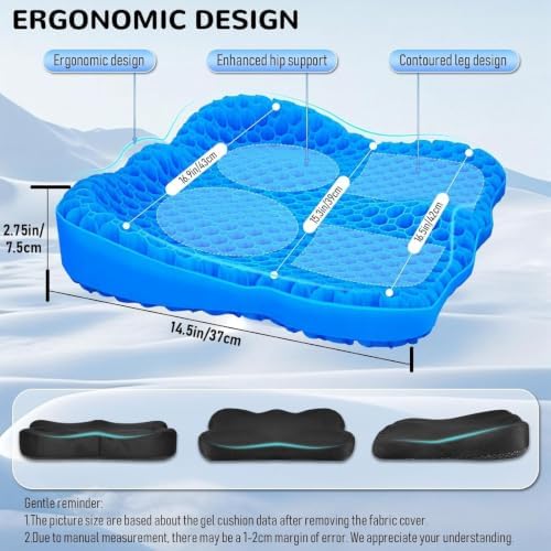 NEW-Vi Gel Seat Cushion, Thickened Big Breathable Honeycomb Design Absorbs Pressure Points Gel Cushion with Anti-Slip Cover Seat Cushion for Office Chair Home Car Seat Cushion for Wheelchair - Image 2
