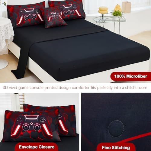 URBONUR Black and Red Gaming Comforter Set Full Size for Boys 6 Pieces - Image 6