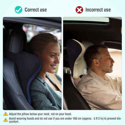 Car Neck Pillow for Driving Seat, Soft Memory Foam Headrest Pillow with Adjustable Strap and Removable Cover, Ergonomic Neck Support for Car, Office Chair, Gaming Chair – Dark Grey - Image 4