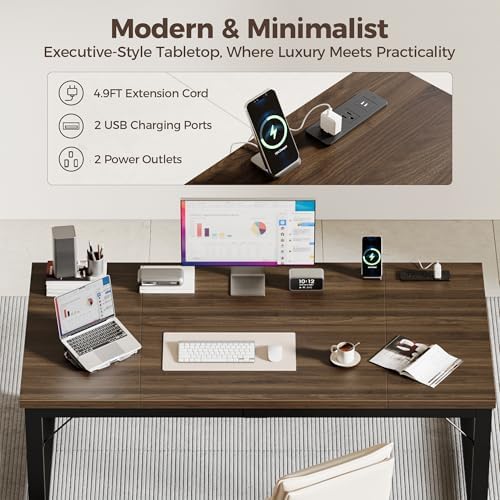 Mericonia 63 Inch Computer Desk, 1.2" Thick Heavy Duty Office Table - Image 3