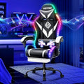 LED Gaming Chair with Speakers RGB Lights Massage Computer Chairs-White | Bluetooth Game Chairs for Adults;Ergonomic High Back Video Game Chair; Reclining Gamer Chair with Footrest Lumbar Support by HOFFREEOfficial