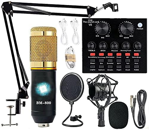 Podcast Equipment Bundle, BM-800 Recording Studio Package with Voice Changer, Live Sound Card - Audio Interface for Laptop Computer Vlog Living Broadcast Live Streaming YouTube TikTok (AM100-V8) by EnjoyYourLifewithsktome
