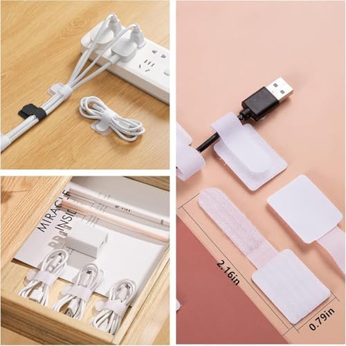 ELII 300PCS White Cable Management Kit,4 Cable Sleeve 35 Cable Clips - Image 3