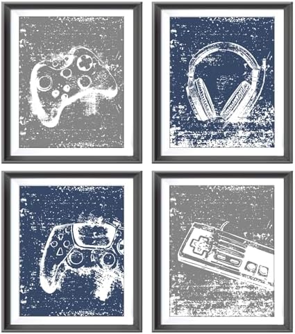 Retro Video Game Gaming Poster Prints for Home Boys Room Playroom Decor,Black And White Video Game Decorations Prints Wall Art Unframed 4pcs 8x10inches,Gift for Gamer Boys Gaming Love (8×10 inc) by AEHIE