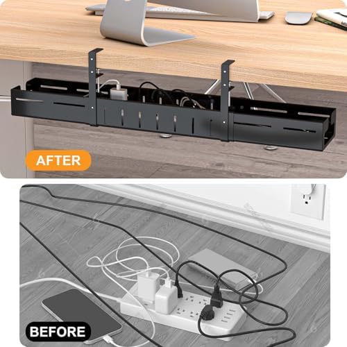 REALINN Under Desk Cable Management Tray Black - Image 6
