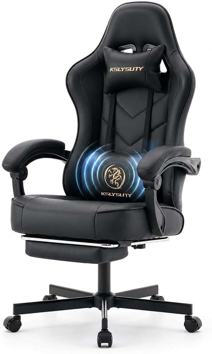 Office Desk Computer Gaming Chair for Adults, Ergonomic High Back Gamer Chair with Massage and Pocket Spring Cushion, Swivel Comfy Video Game Chairs with Footrest and Lumbar Support (Black) by Wismestr
