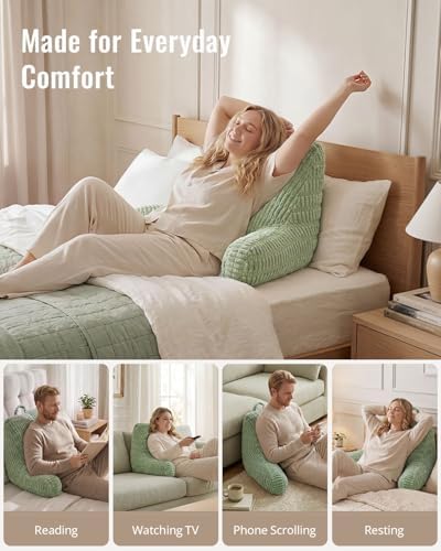 Blissful Diary Reading Pillow, Large Backrest Pillow with Shredded Memory Foam for Adult & Children, Designed for Bed and Couch Sitting Up, Includes Arms, Pockets and Washable Cover, Sage Green - Image 7