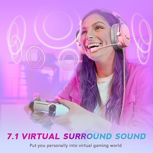FIFINE USB Gaming Headset, PC Over-Ear Wired Streaming Headset with 3.5mm Jack, Detachable Microphone, 7.1 Surround Sound, Control Box, Passive Noise Cancellation, for PS5/Xbox/Switch-H9 Pink - Image 3