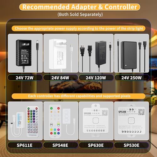 PAUTIX IP65 Waterproof RGB Smart IC COB LED Strip Light Addressable 32.8ft/10m,24V Color Flowing Strip Light Multicolor Flexible Tape Light for TV,Room,Party DIY Decoration(Without Controller&Adapter) - Image 6