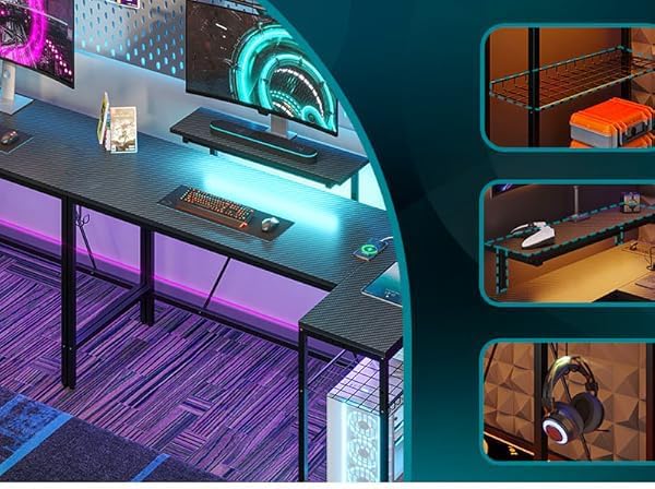 Bestier 58-Inch L-Shaped Gaming Desk with Charging & LED, Black - Image 7