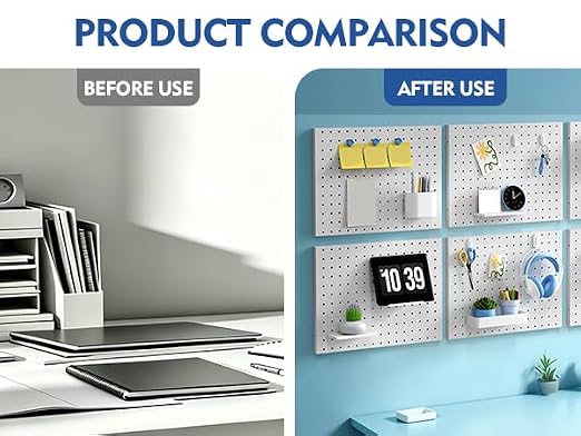 Pegboard Organizer 6 Pack 15.7'' x 11.8'' Metal Peg Board Wall Control Pegboard for Garage Gaming Room Entryway Kitchen Tool Storage, White - Image 3