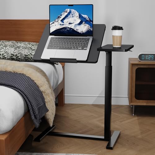 Simple Deluxe Standing Rolling Desk with Hidden Casters, Height Adjustable Pneumatic Mobile Laptop Desk, Tilting Bedside Table for Laptop, Overbed Bedside Table Hospital Home Use, Black - Image 2