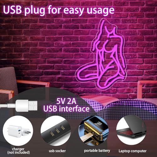 Lady Neon Sign for Wall Decor Beauty Miss Led Light Up Sign Bedroom Bar Club Party for Man Cave Room Hanging Pink Led Sign Art Birthday Decoration Gifts - Image 4