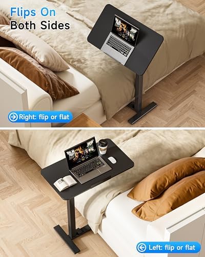 BIZUM Mobile Standing Desk Laptop Desk Pneumatic with Wheels 180° Tilt Top Hospital Bed Table Portable Rolling Cart Foldable Bedside Table for Hospital&Home Use, Black - Image 5